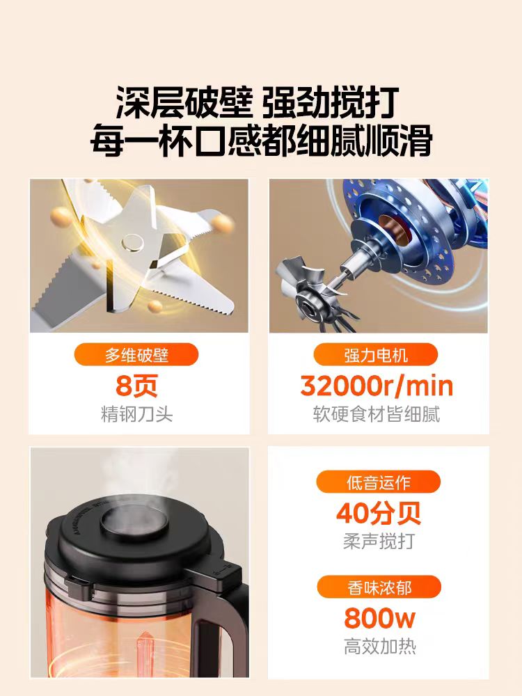 国货美的安睡破壁机1.2L  型号：MJ-PB40ST10